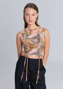 Cut-out Mesh Ribbon Top