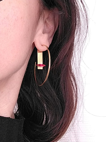 Crystal hoops earings (red)