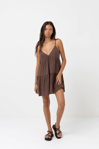 Classic Tiered Mini Dress Chocolate