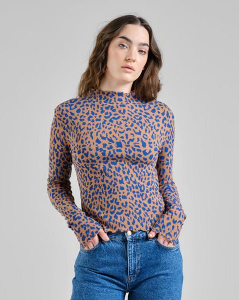 Rib top leopard brown