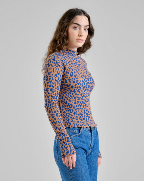 Rib top leopard brown