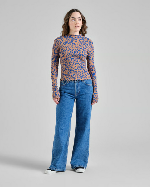 Rib top leopard brown