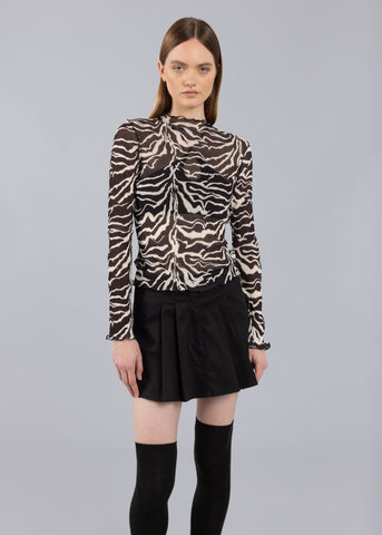 Animal Print Ruffle Pleated Top