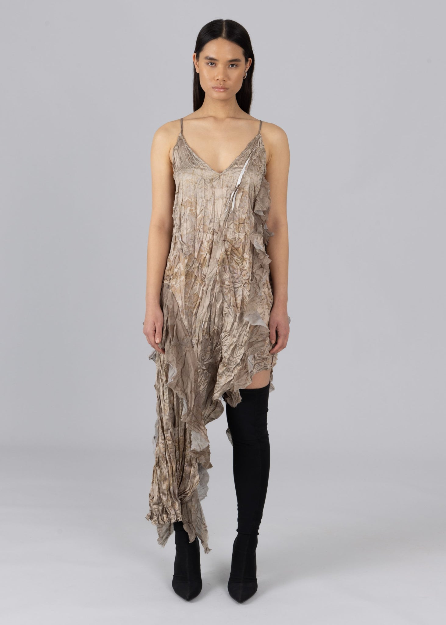 Asymmetric Satin Crinkle Dress
