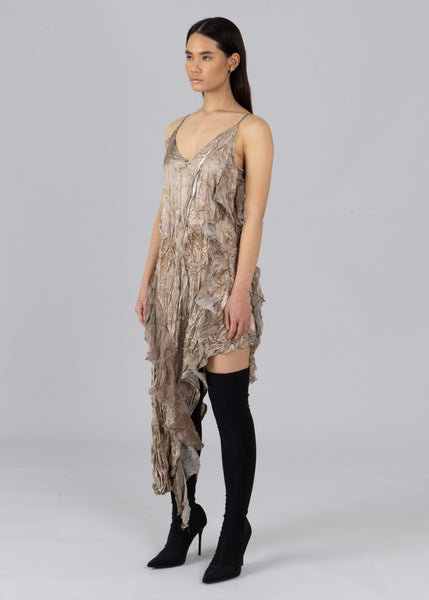 Asymmetric Satin Crinkle Dress