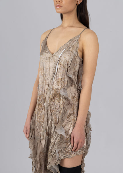 Asymmetric Satin Crinkle Dress