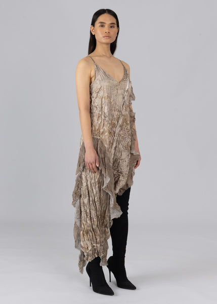 Asymmetric Satin Crinkle Dress