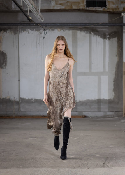 Asymmetric Satin Crinkle Dress