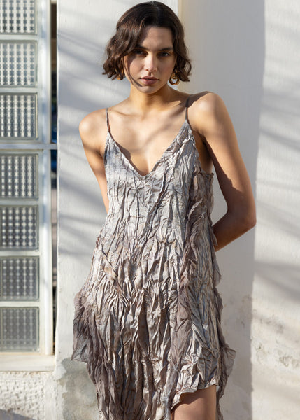 Asymmetric Satin Crinkle Dress