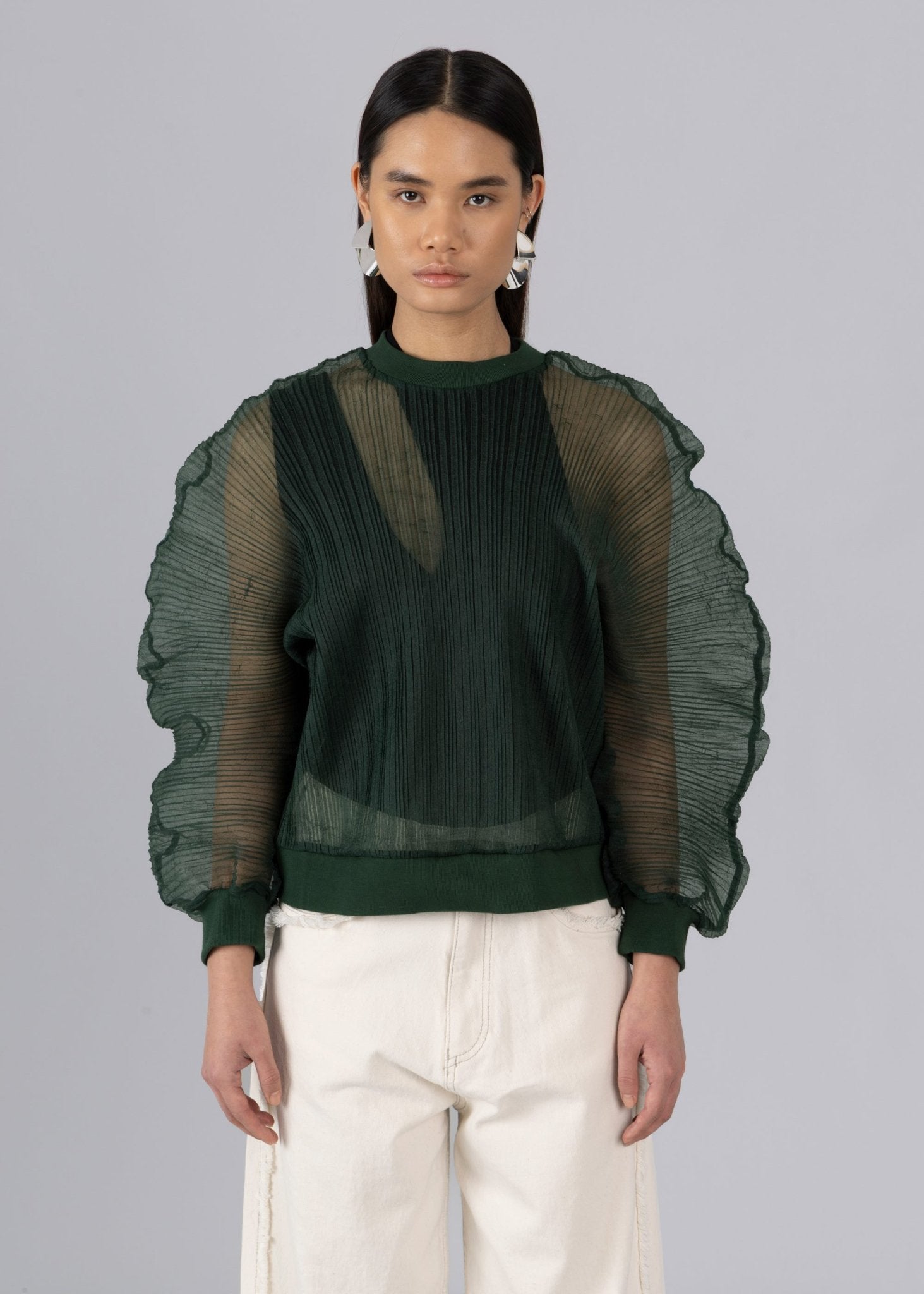 Green Pleated Organza Top