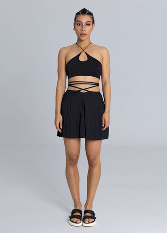 Pleated Strappy Mini Skirt