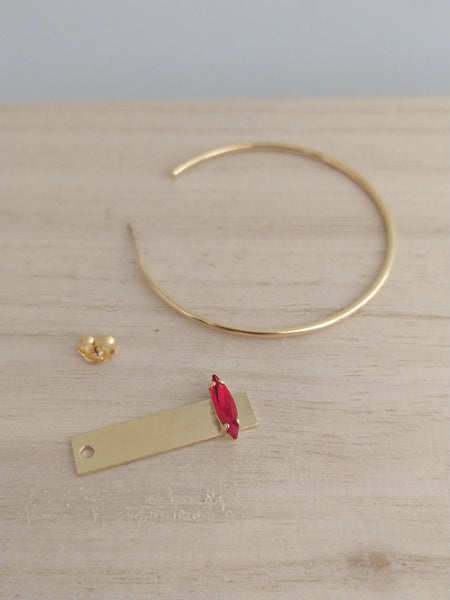 Crystal hoops earings (red)