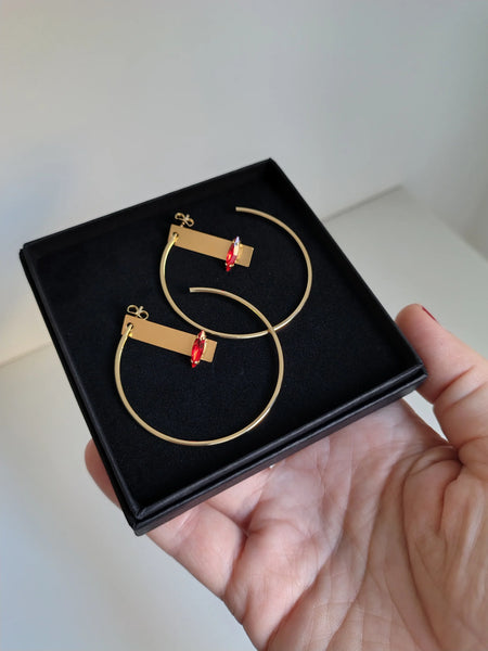 Crystal hoops earings (red)
