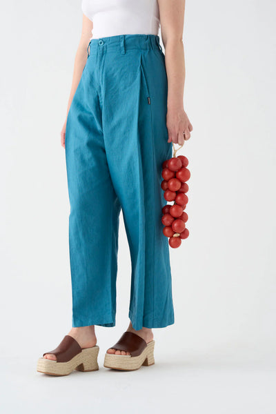 Pantalón Wide Azul Lino